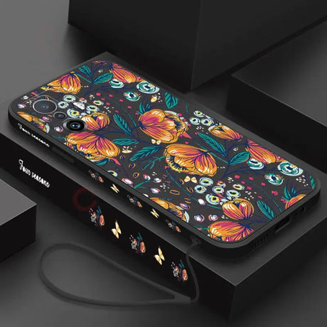 A phone case with colorful flowers on it