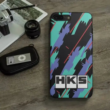 A phone case with a colorful pattern on it