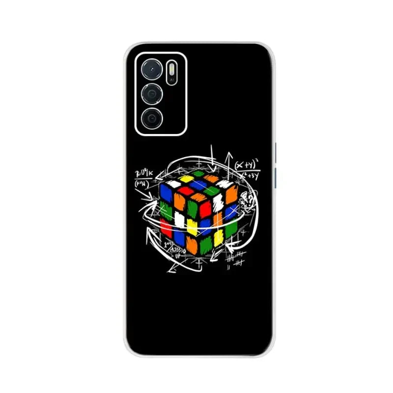 a black samsung s20 case with a rubix cube on it