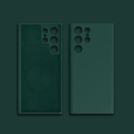 the back and back of the phone case are shown in dark green