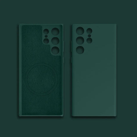 the back and back of the phone case are shown in dark green