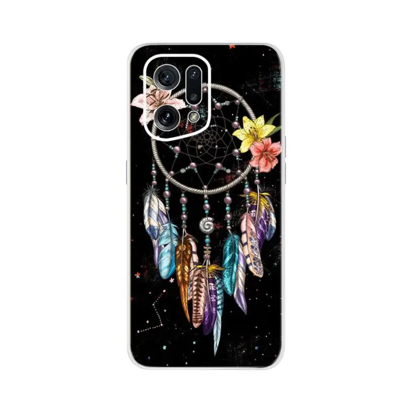 a phone case with a dream catcher and flowers