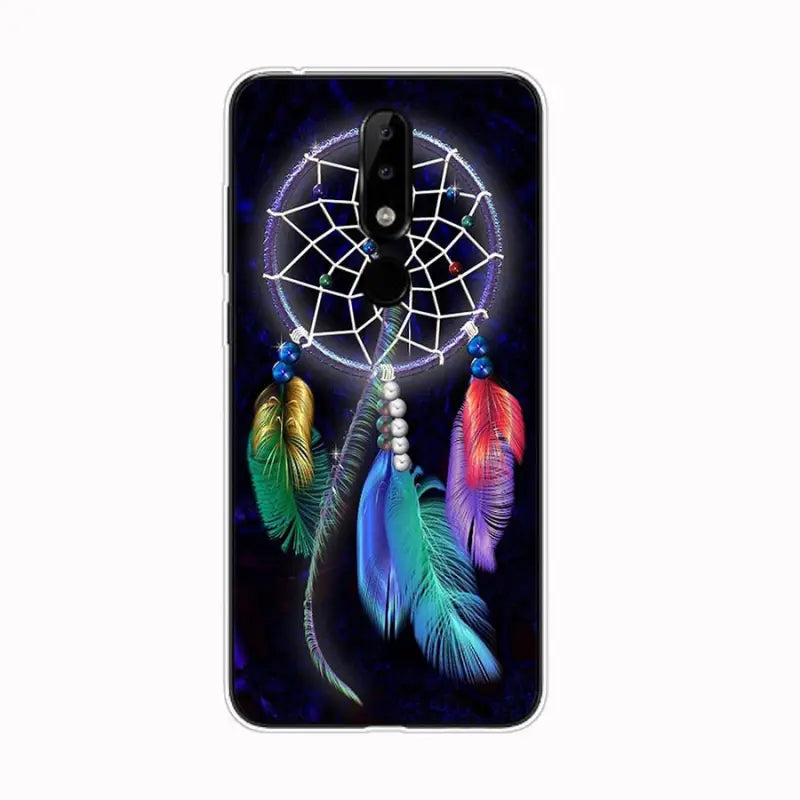 a phone case with a dream catcher and feathers