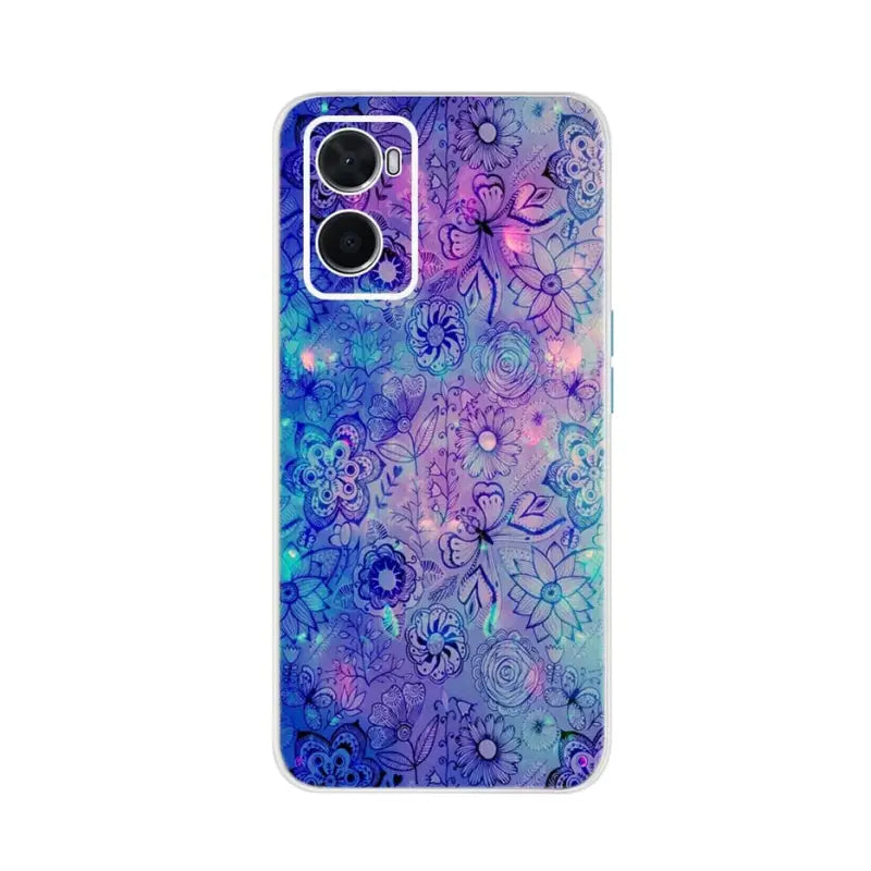 a phone case with a pattern of flowers and butterflies