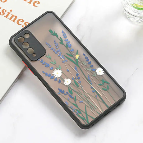 a phone case with flowers and leaves on it