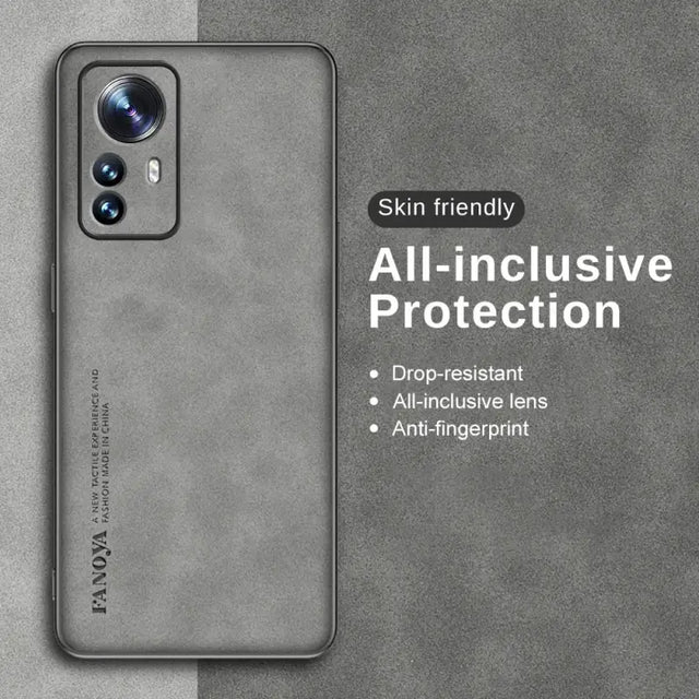 the back of a black iphone case with the text skin friendly protective protection