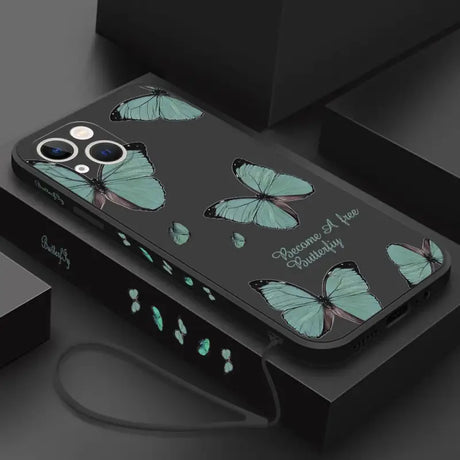 A phone case with a green butterfly design