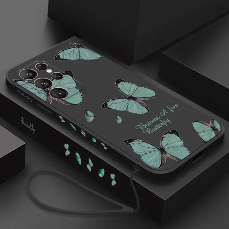 a phone case with a green butterfly design