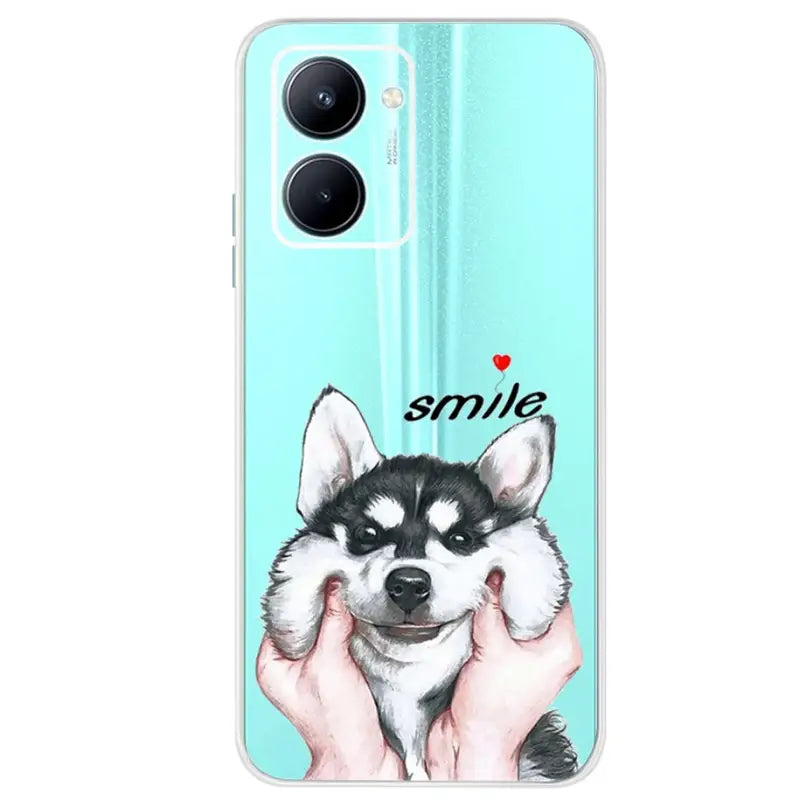 a phone case with a dog and the words smile