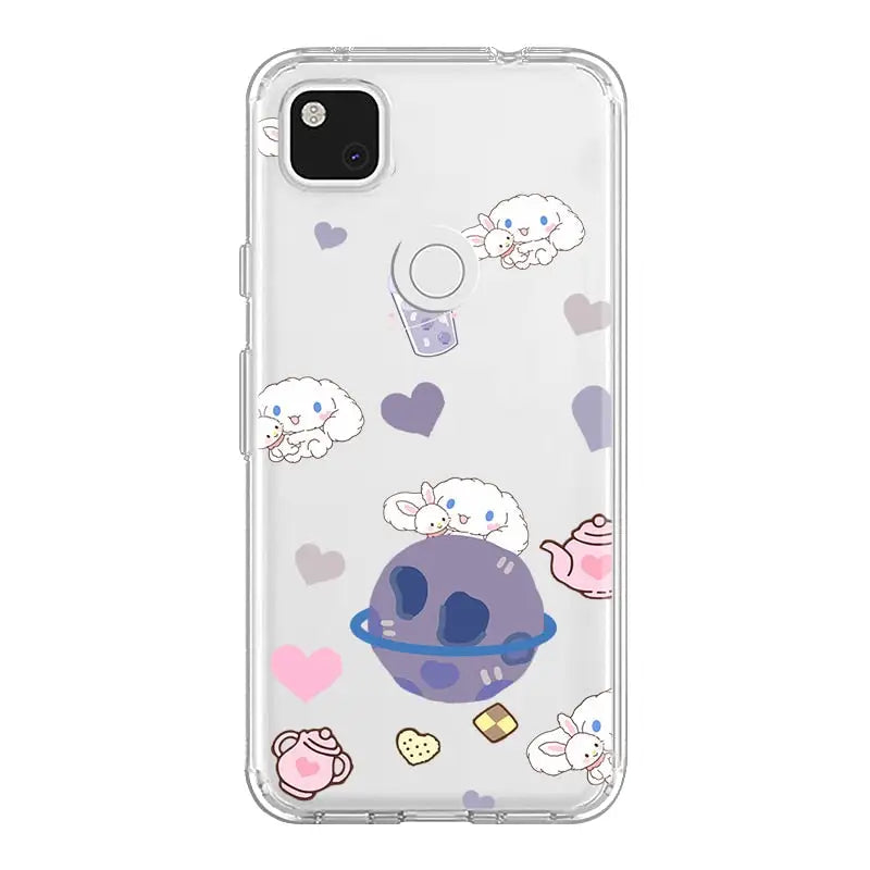 a phone case with a pattern of hearts and clouds
