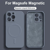 Phone case with MagSafe magnetic compatibility and a square liquid silicone design.