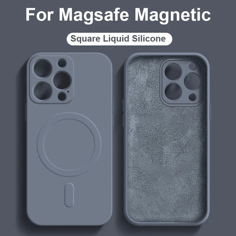 Phone case with MagSafe magnetic compatibility and a square liquid silicone design.