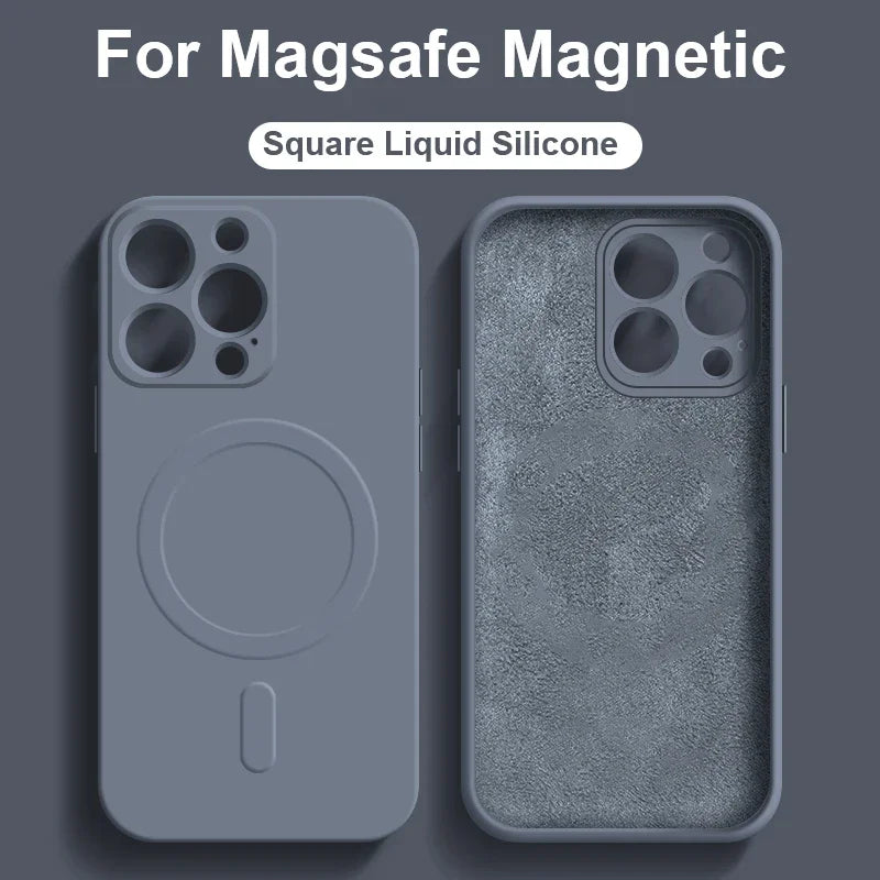 Luxury MagSafe Silicone Wireless Charge Case for iPhone 15 14 Plus 13 12 11 Pro X XR XS Max 7 8 Magnetic Soft Cover