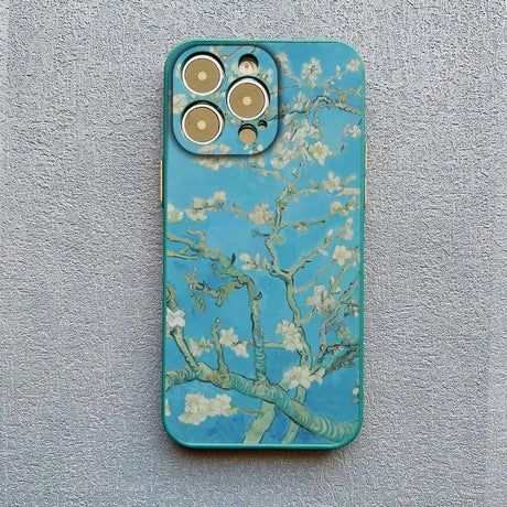 A phone case with a painting of a blossom tree