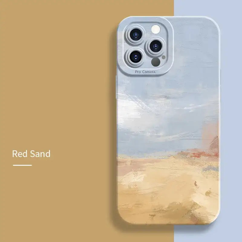 a phone case with a painting of a desert scene