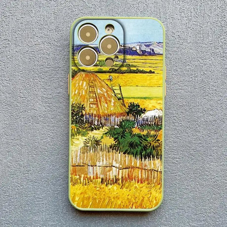 A phone case with a painting of a farm