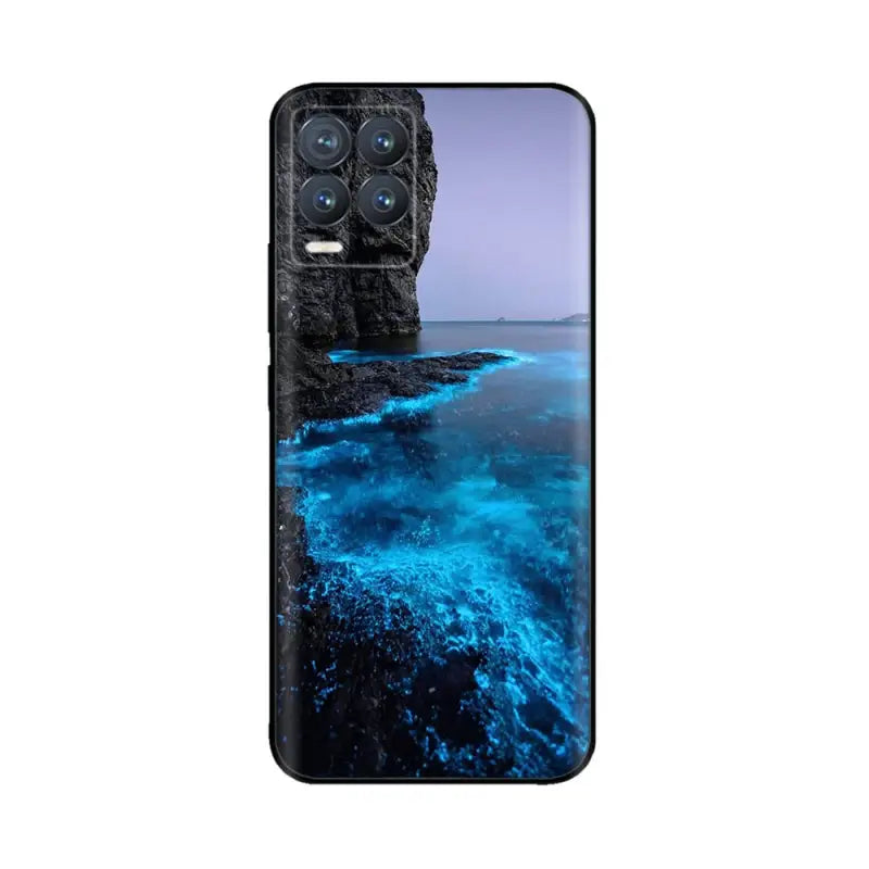 a phone case with a photo of a rocky beach