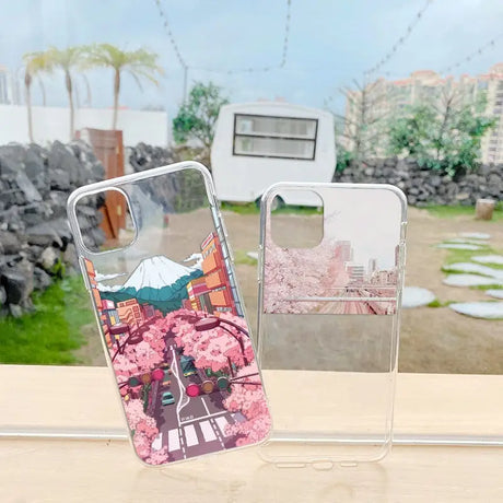 a phone case with a photo of a woman in a pink dress