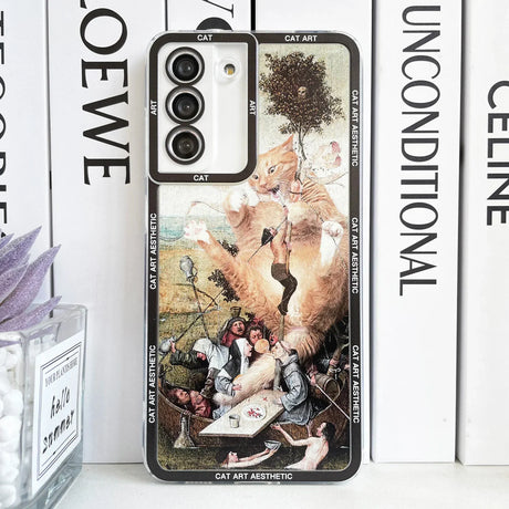 There is a phone case with a picture of a cat and a dog