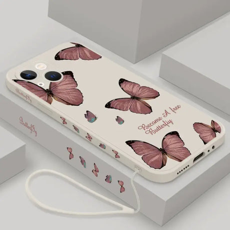 A phone case with pink butterflies on it