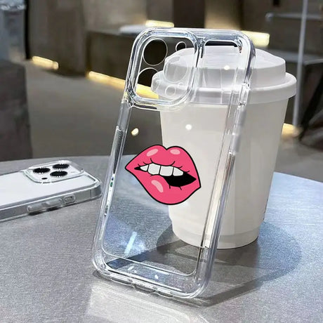 a phone case with a pink lip on it