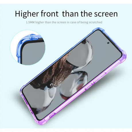 A phone case with a purple and blue design