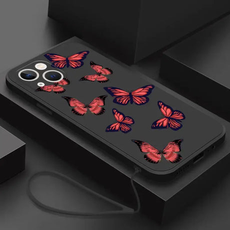 A phone case with a red butterfly design