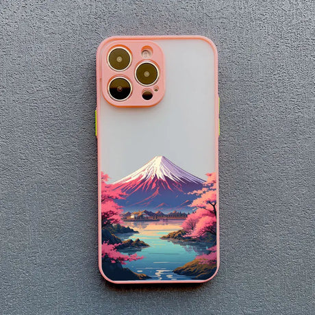 a phone case with a mountain scene on it