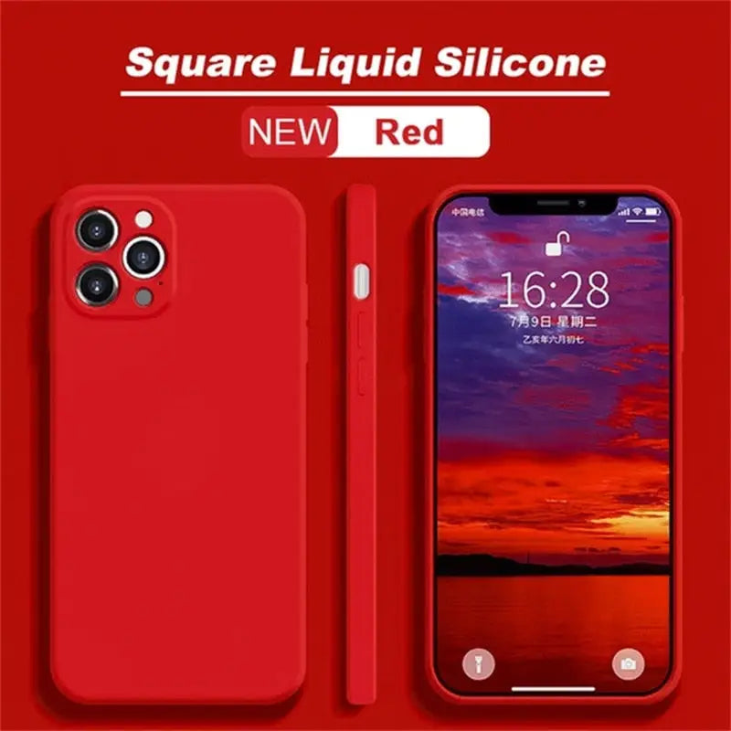 the red iphone case is shown with the new red logo