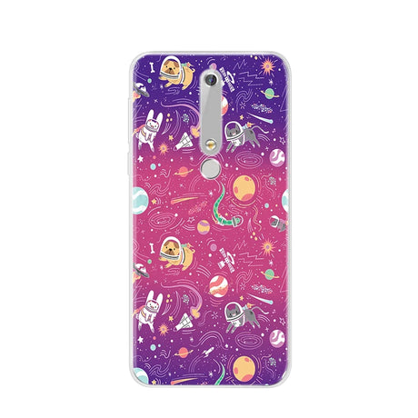 Phone case with space-themed animal pattern.