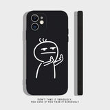 a black phone case with a white drawing of a man holding a cigarette