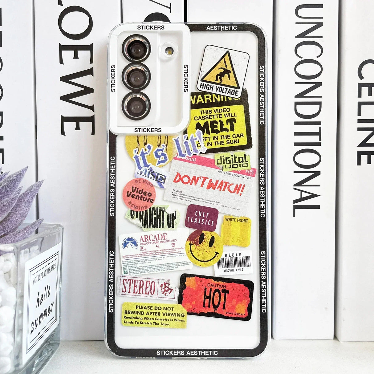 a phone case with stickers on it