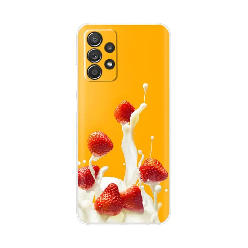 a phone case with strawberries and milk
