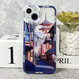 a phone case with a picture of a street scene