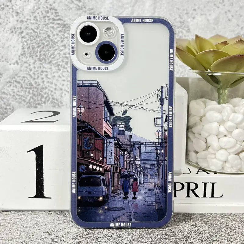 a phone case with a street scene on it