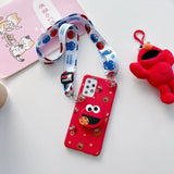 a red phone case with a red stuffed animal