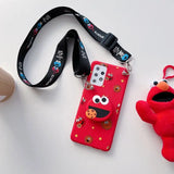 a red phone case with a red stuffed animal