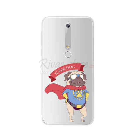 Phone case with superhero pug design.