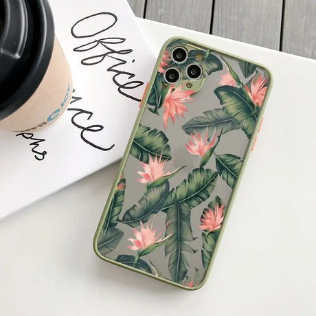 A phone case with a tropical print