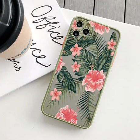 A phone case with a tropical print