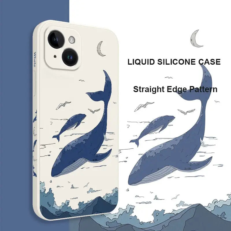 a phone case with a whale and a whale in the ocean