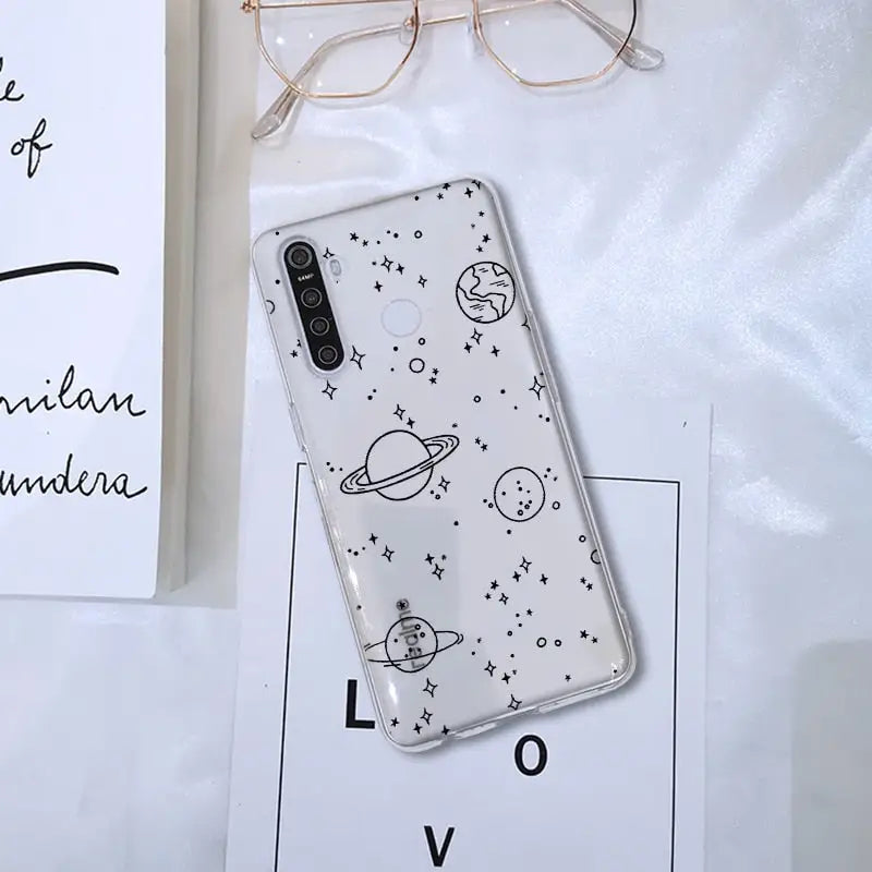 a phone case with a white background and a black and white pattern