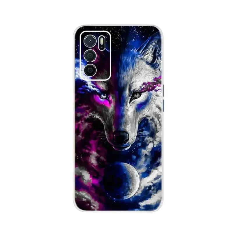 a phone case with a wolf and nebula nebula