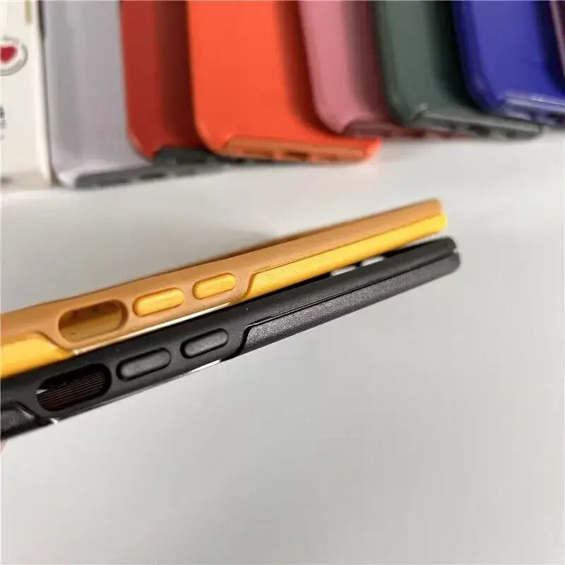 a phone case with a yellow handle