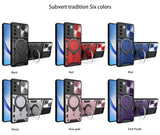 Phone cases in six different colors with built-in ring holders and camera lens protection.