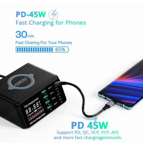 A phone charging device with a power strip
