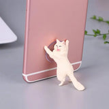 a cat is standing on its hinds while the phone is on the table