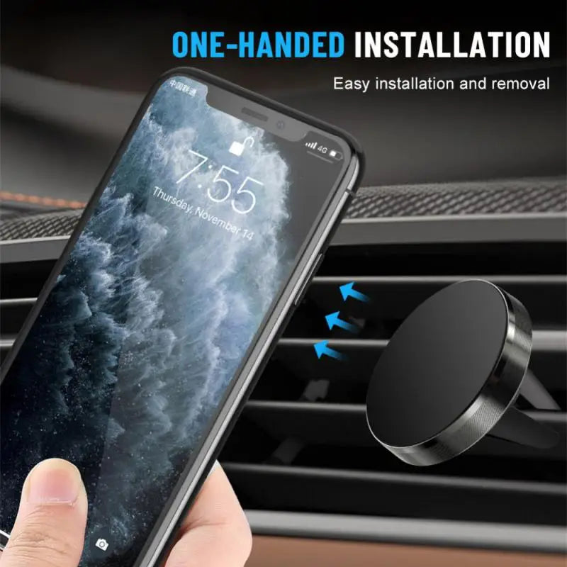 one hand in the car phone holder