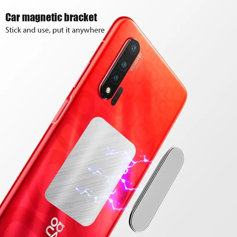 the back of a red phone with a lightning stick on it