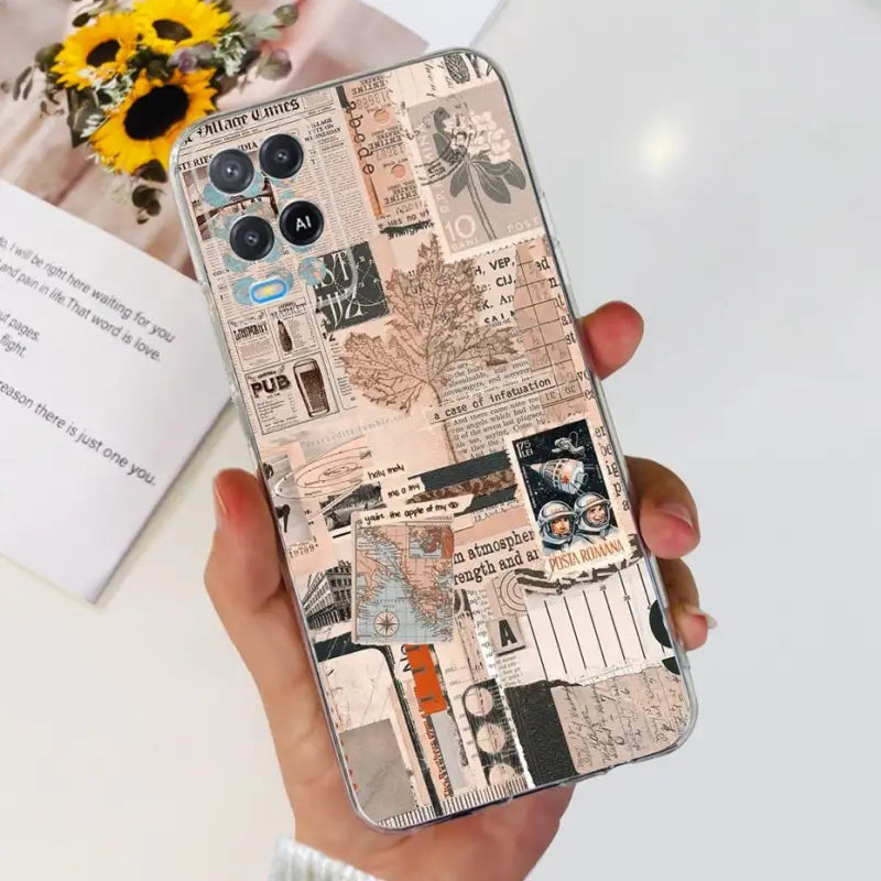 someone holding a phone with a map design on it